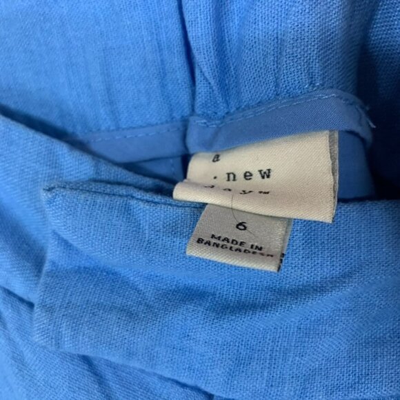 A New Day Womans 6 Linen Blend Pants Blue High Rise Baggy Straight Leg - Picture 5 of 15